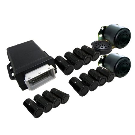 12 Sensor Blind Spot Detection System With Driver Buzzer, Left Turn & Reversing Speakers - 12/24V