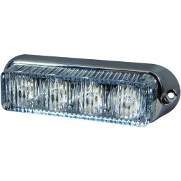 High Intensity 4 White LED Warning Light - Horizontal, Chrome Bezel (19 flash patterns) High Intensity 4 White LED Warning Light - Horizontal, Chrome Bezel (19 flash patterns)