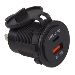 18W Dual USB Type-A and Type-C Ports Power Socket - 3A, 12/24V
