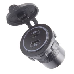 30W Dual USB Type-C Ports Power Socket - 3A, 12/24V