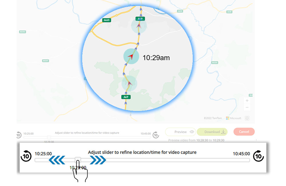Retrieve video evidence by time, vehicle & location 
