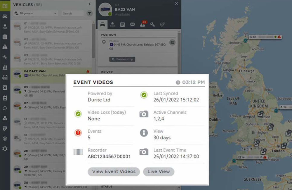 View camera status & incident alerts on the event videos panel